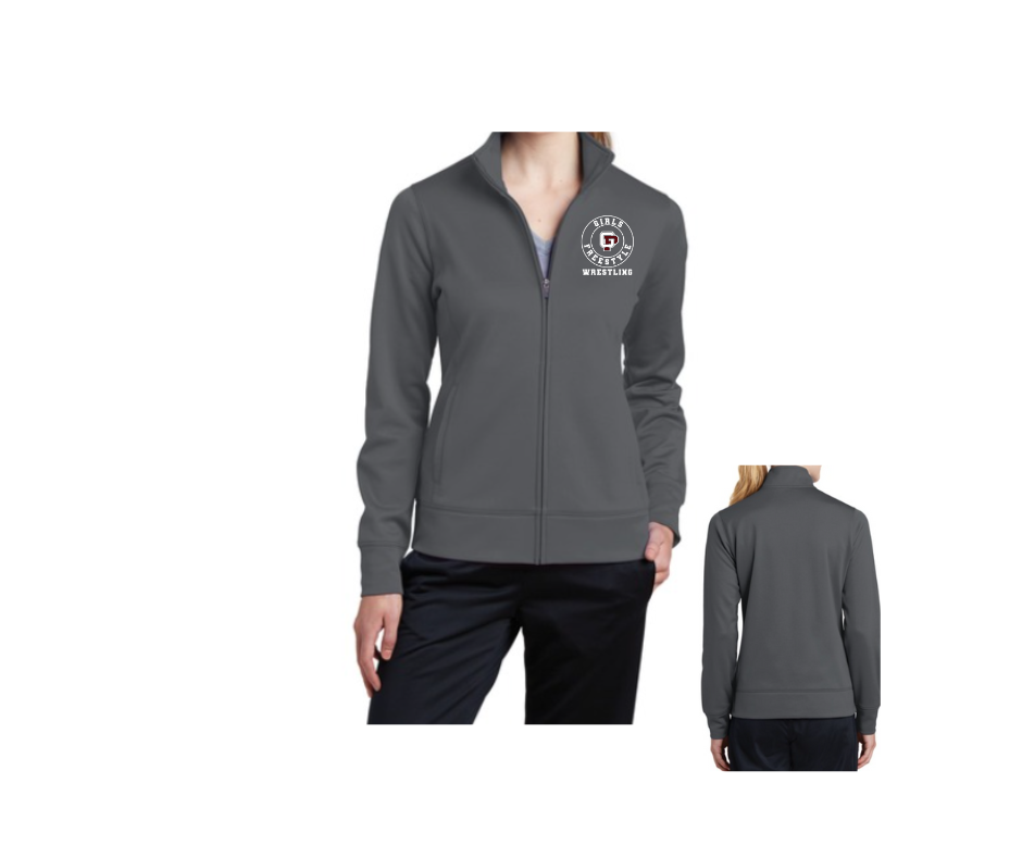 OP Girls Freestyle Wrestling EMBROIDERED Sport-Wick Full-Zip Jacket (ladies-Dark Smoke Gray)