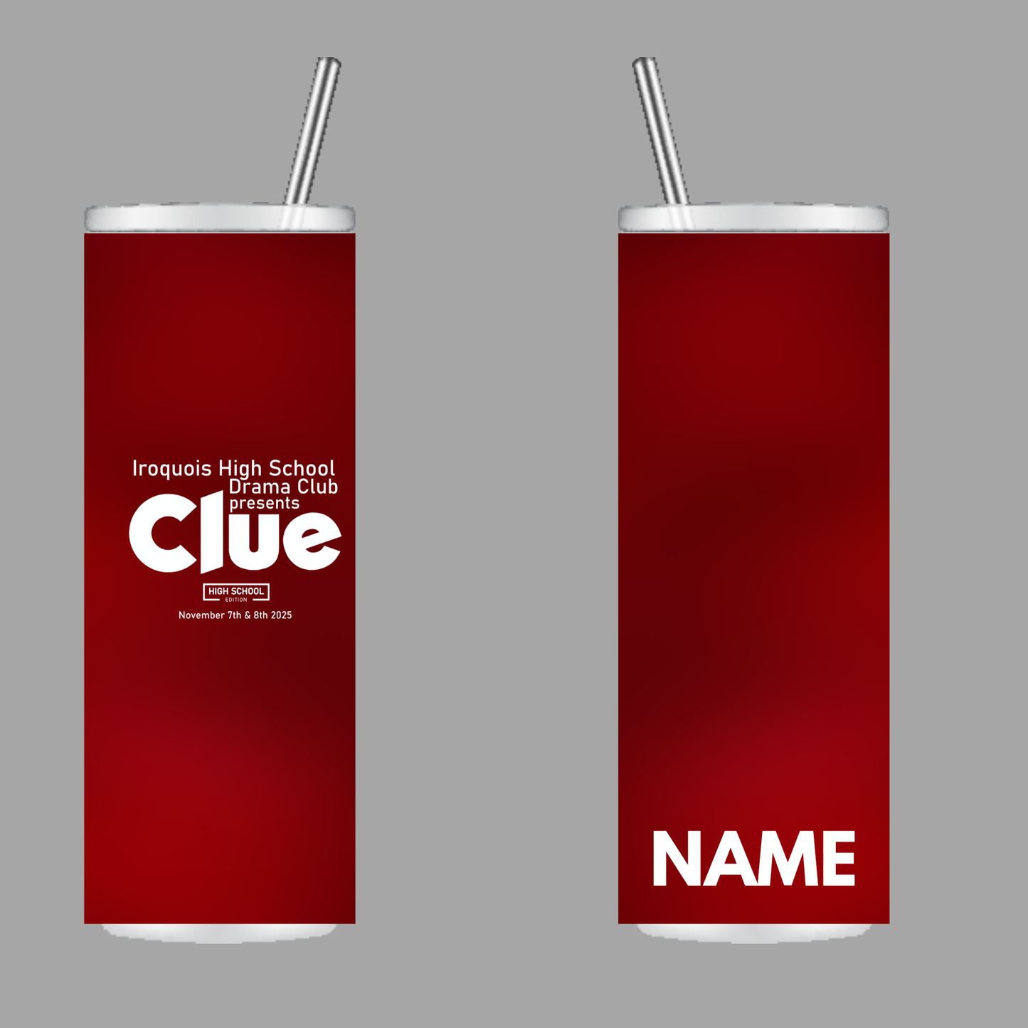 Clue Stainless Steel Tumbler w/ Straw (20 oz) Image is part of the tumbler and is not a separate sticker.