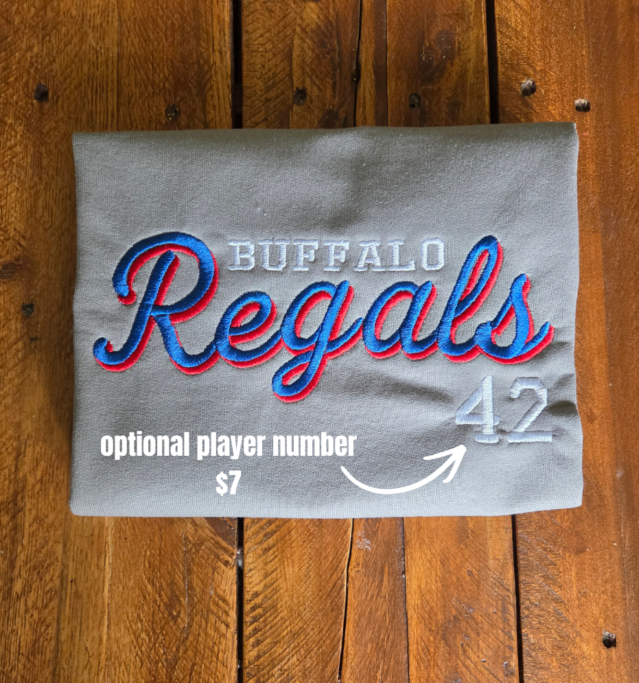 Embroidered Buffalo Regals crewneck (optional number)