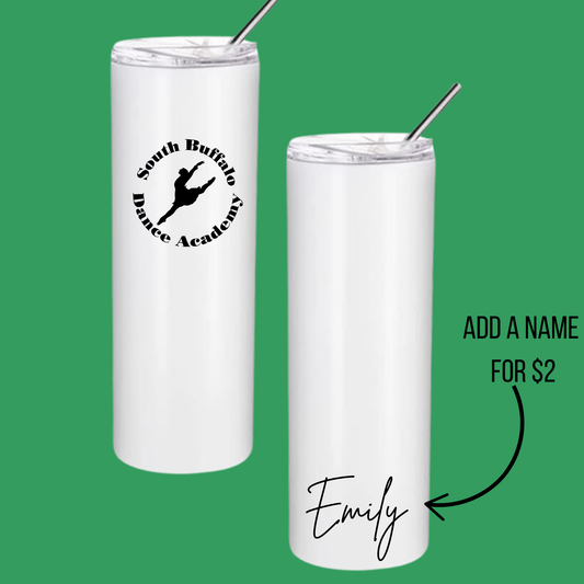 South Buffalo Dance Academy Steel Tumbler w/ Straw (20 oz) Image is part of the tumbler and is not a separate sticker