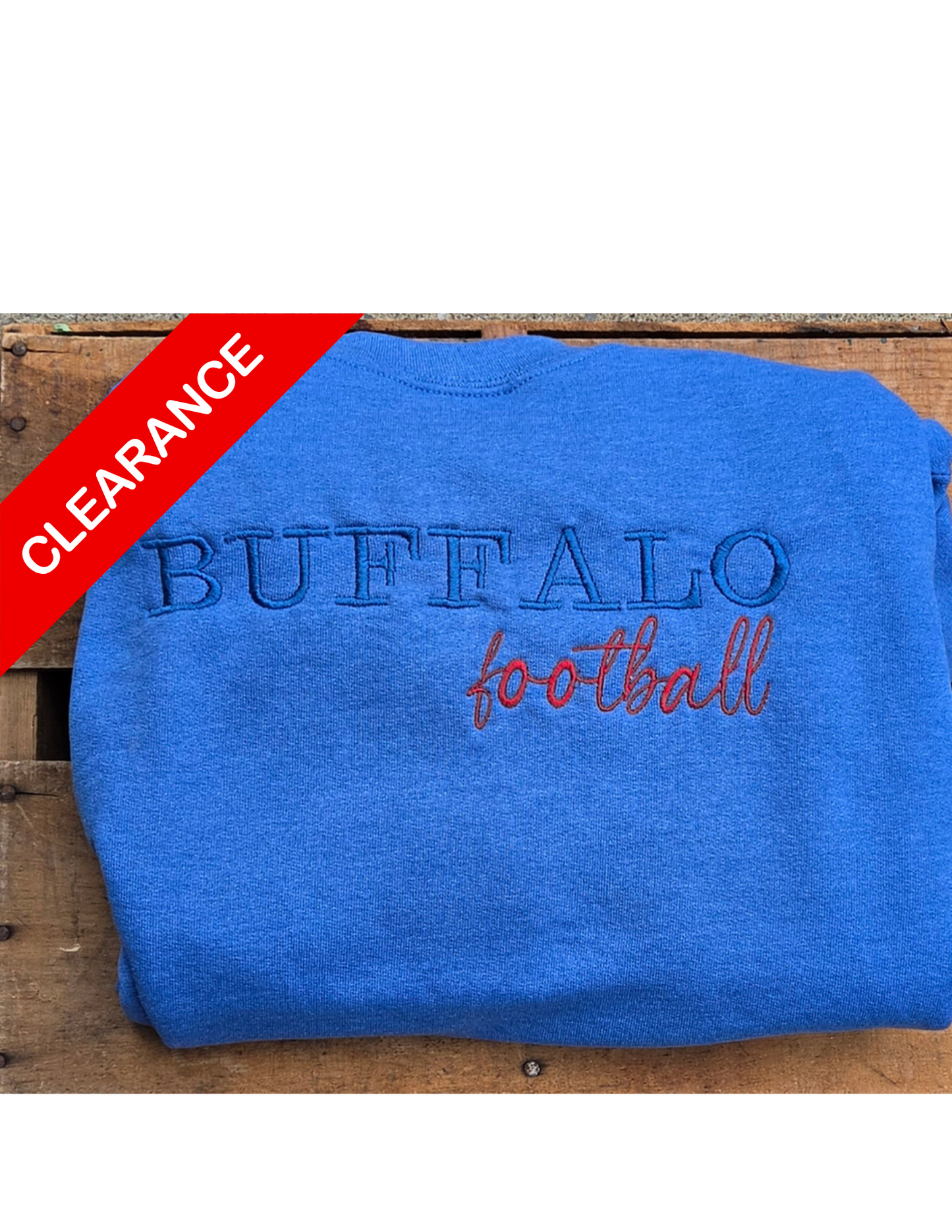 CLEARANCE: Embroidered Buffalo Football Crewneck