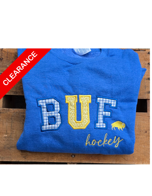 CLEARANCE: Embroidered Fabric style Buffalo Hockey Crewneck