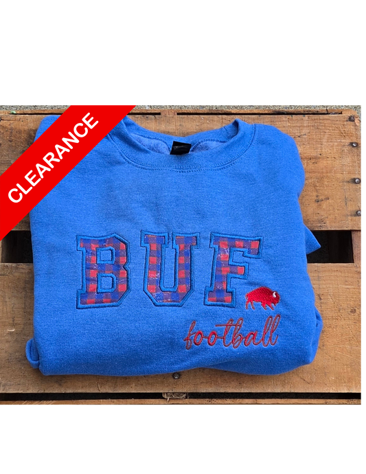CLEARANCE: Embroidered Fabric style Buffalo Football Crewneck